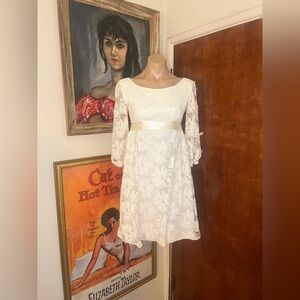 VTG Ivory 60s 70s Mod Hippie Flower Lace Boho Wedding Gown by Bridal Originals 6